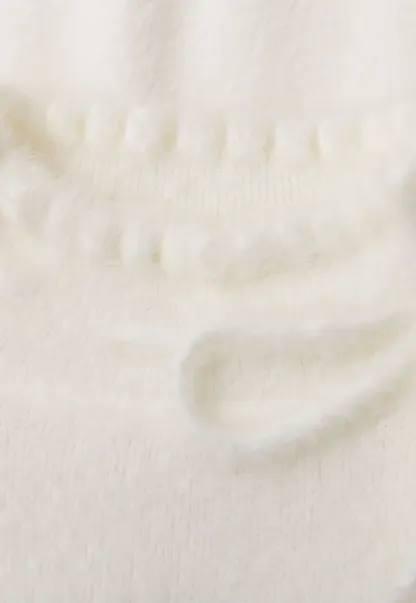 Ruffled High Neck Tie Detail Knit Sweater