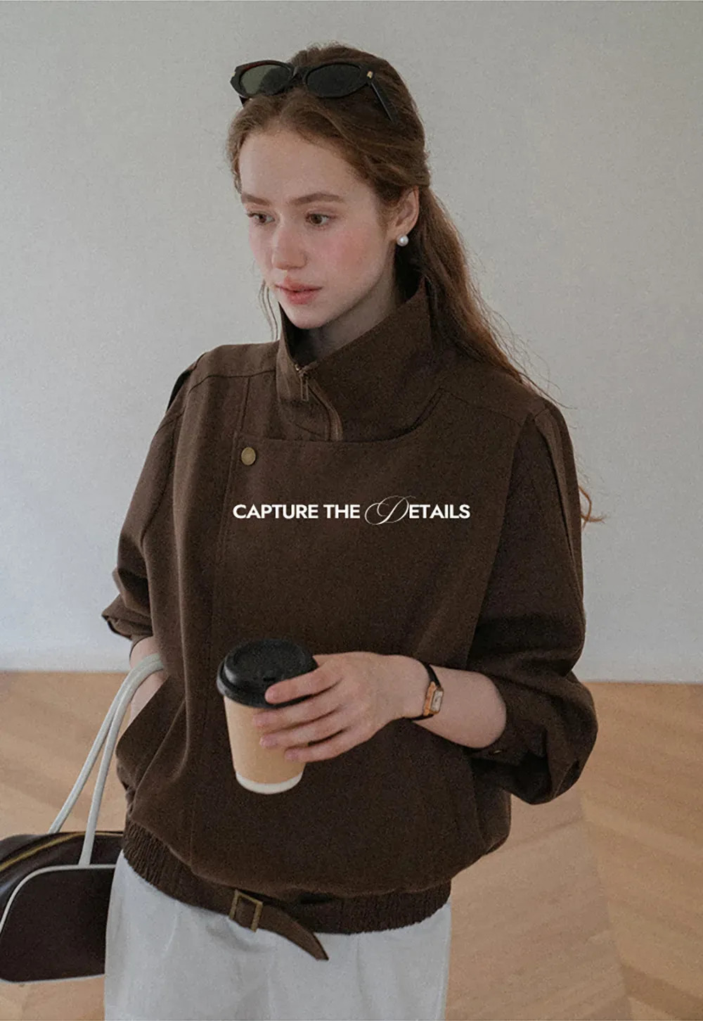 Oversized Collar Short Jacket with Drawstring Hem