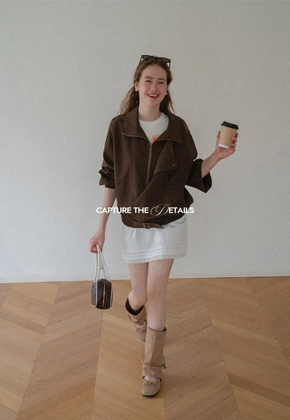 Oversized Collar Short Jacket with Drawstring Hem