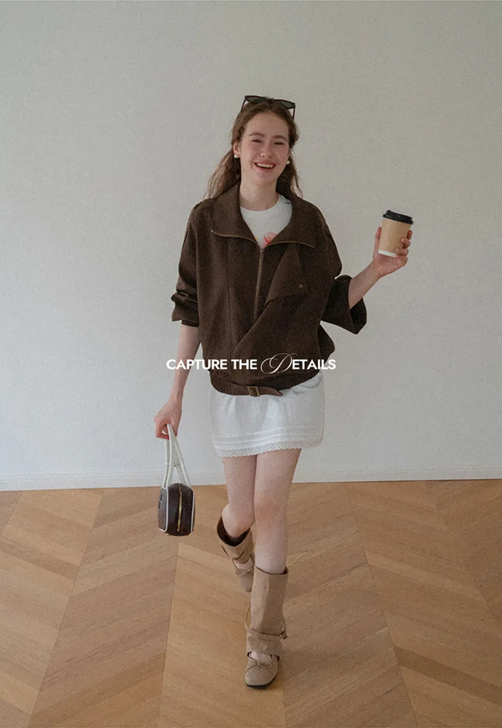 Oversized Collar Short Jacket with Drawstring Hem