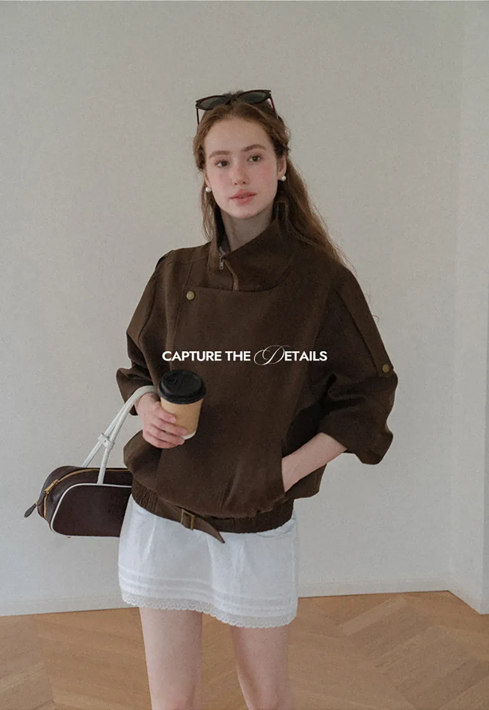 Oversized Collar Short Jacket with Drawstring Hem