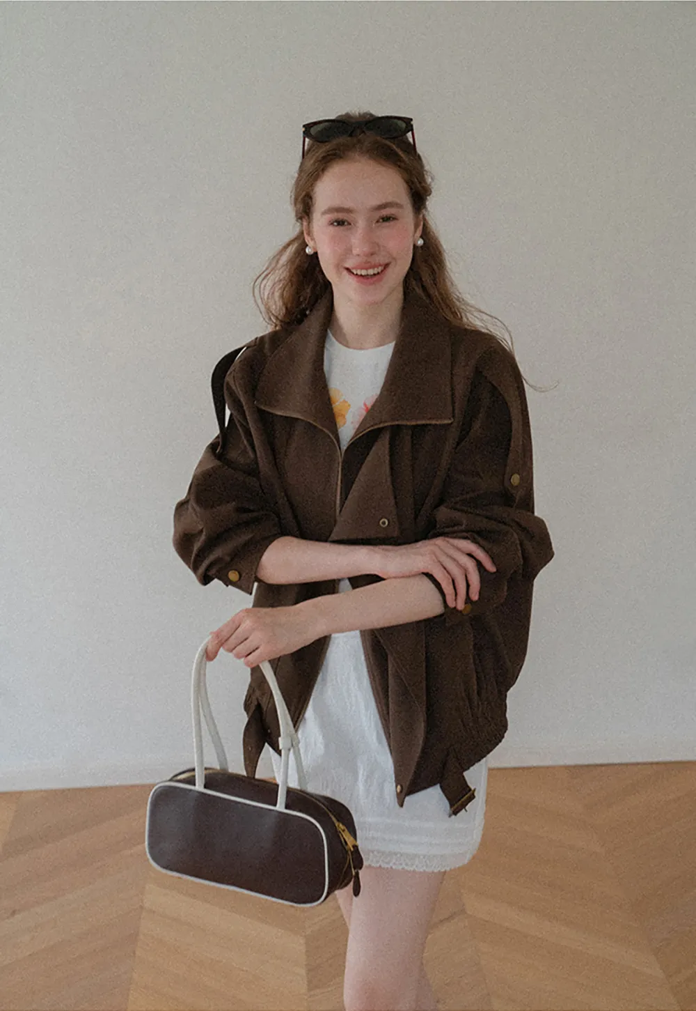 Oversized Collar Short Jacket with Drawstring Hem