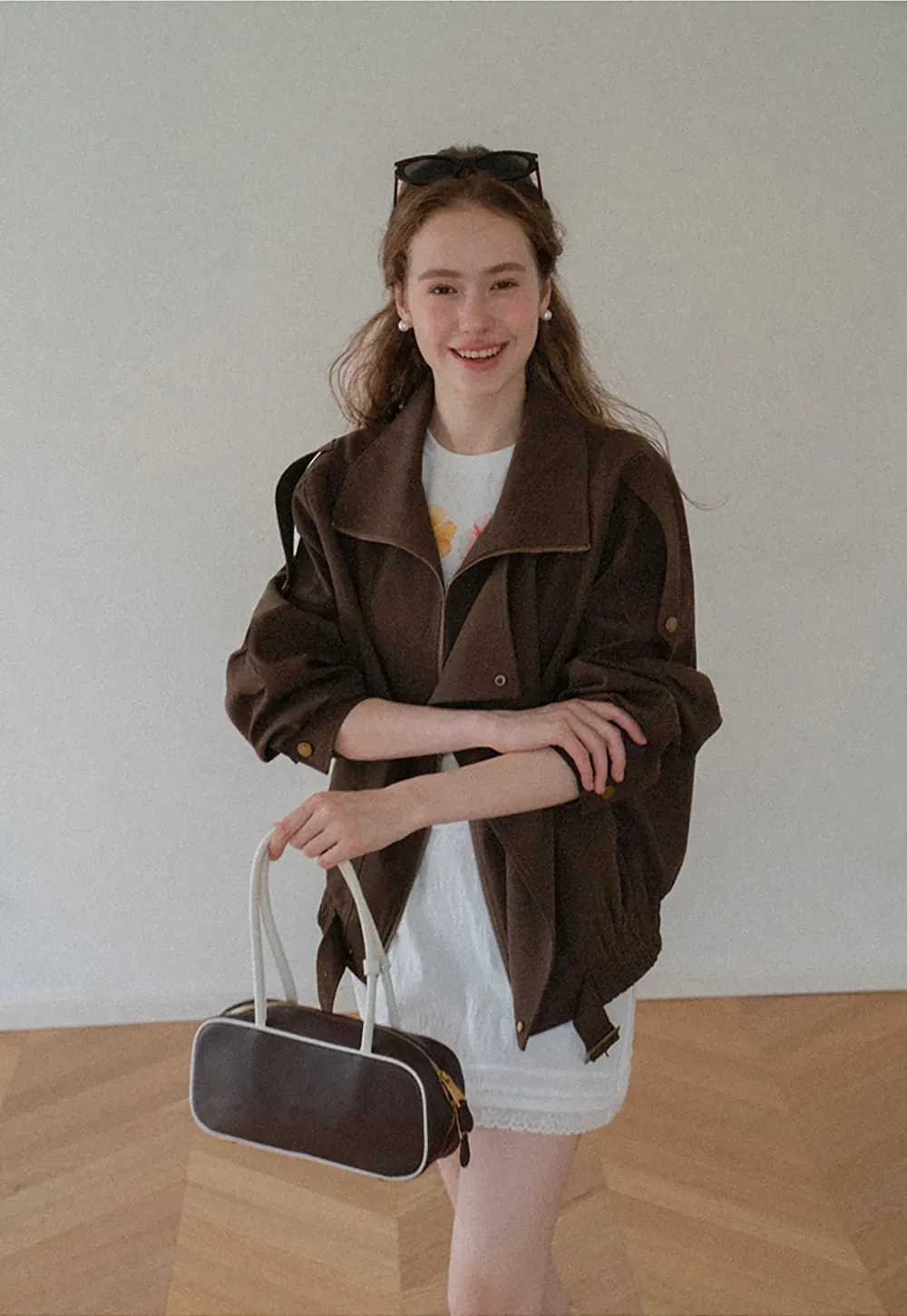 Oversized Collar Short Jacket with Drawstring Hem
