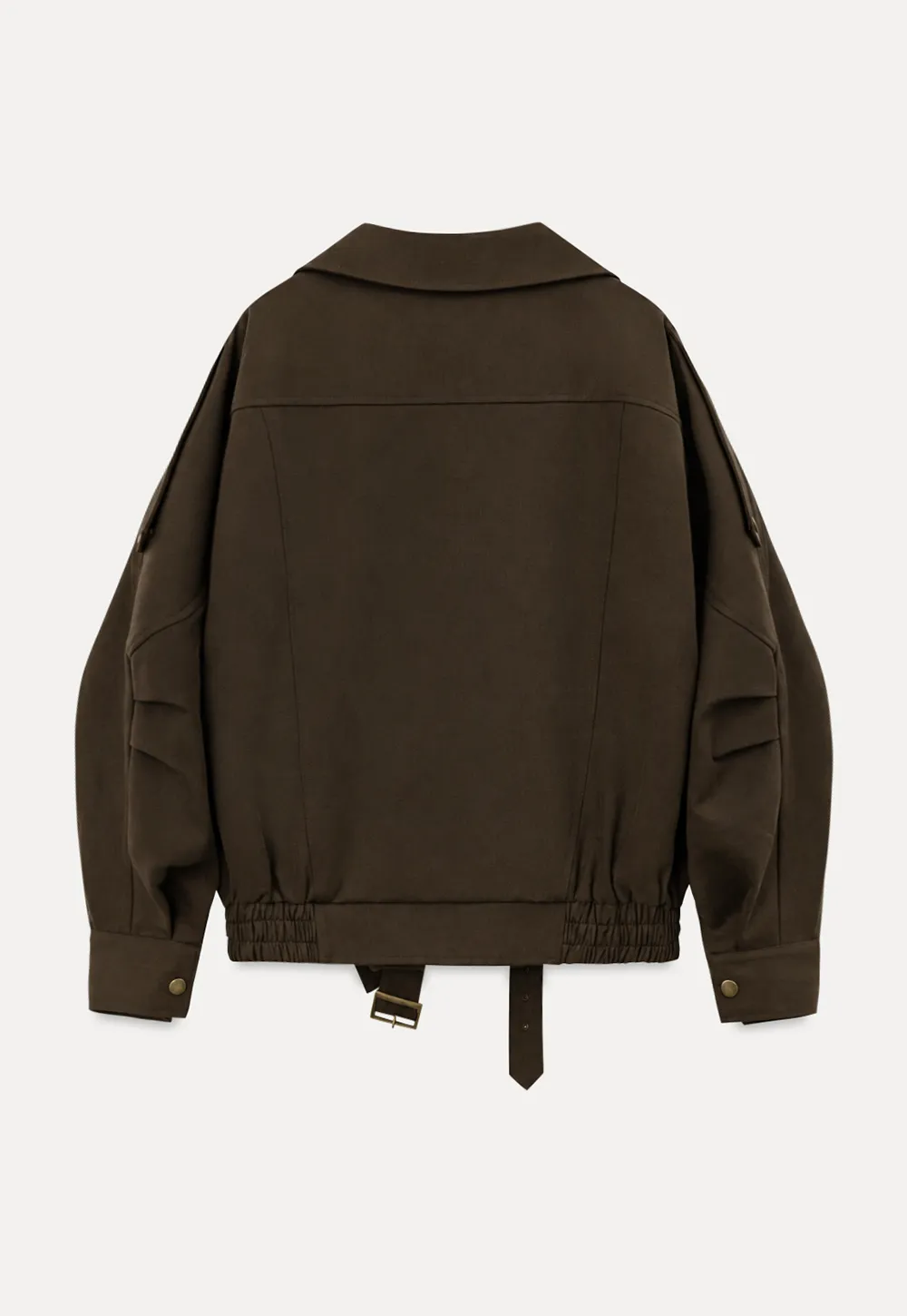 Oversized Collar Short Jacket with Drawstring Hem