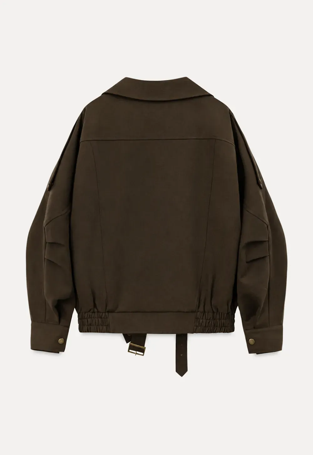 Oversized Collar Short Jacket with Drawstring Hem