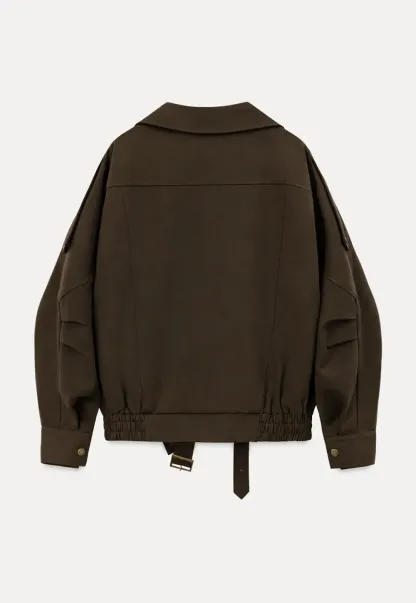 Oversized Collar Short Jacket with Drawstring Hem