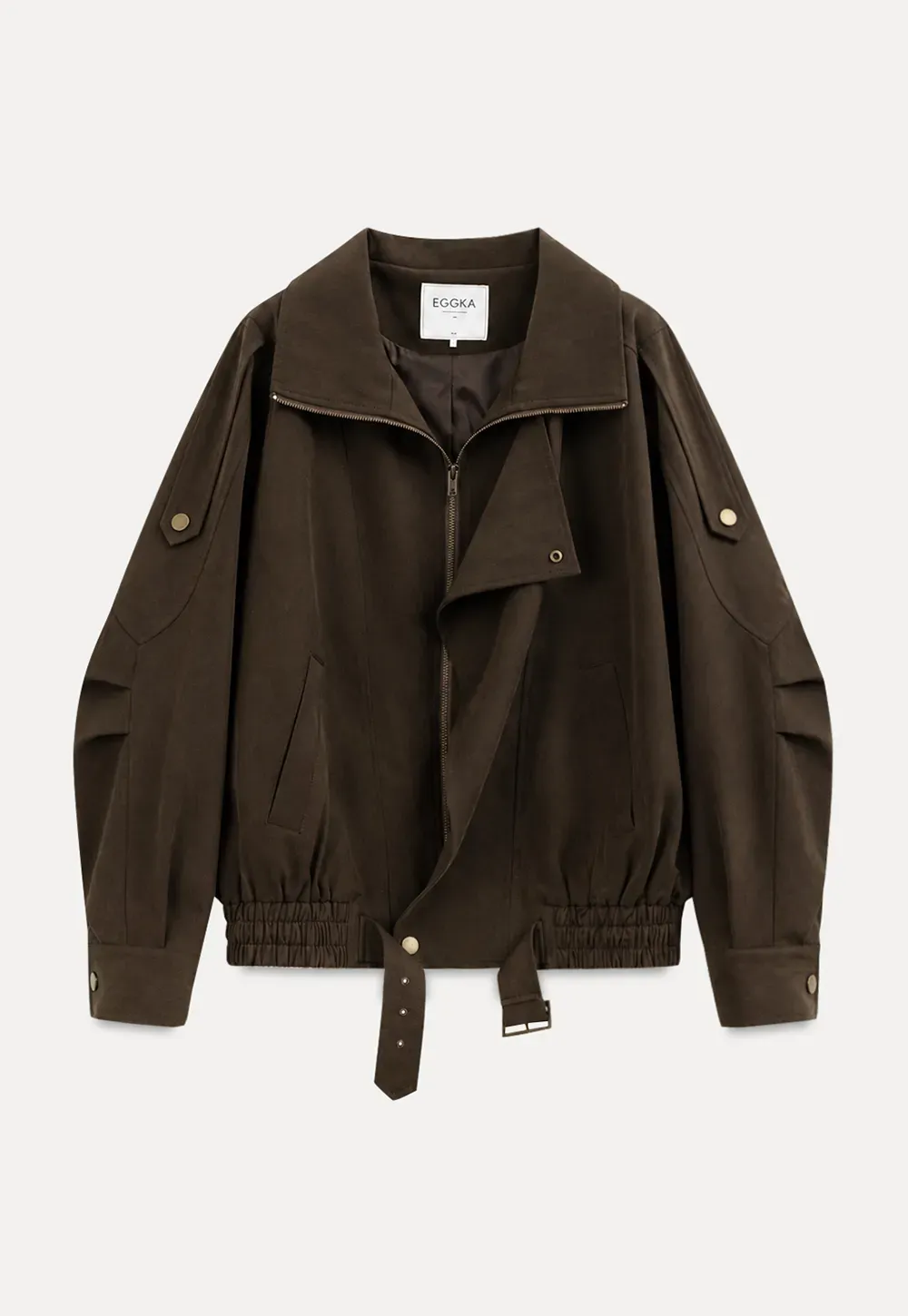 Oversized Collar Short Jacket with Drawstring Hem