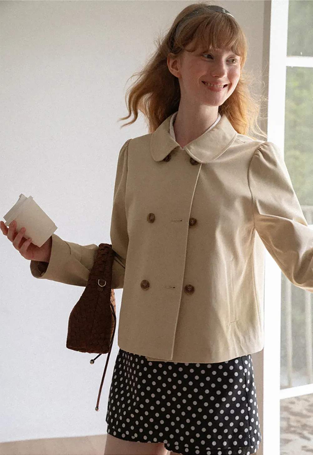 Peter Pan Collar Double Breasted Short Jacket