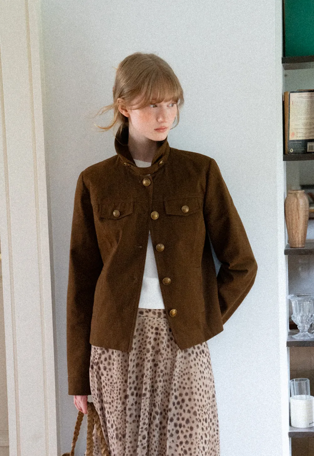 Stand Collar Button Front Short Jacket