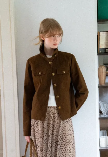 Stand Collar Button Front Short Jacket