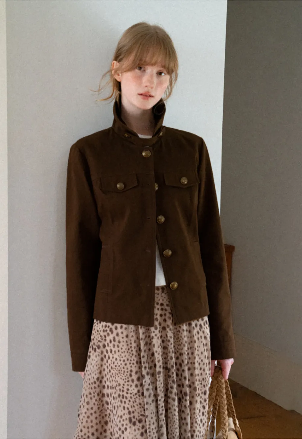 Stand Collar Button Front Short Jacket