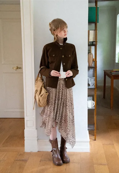 Stand Collar Button Front Short Jacket