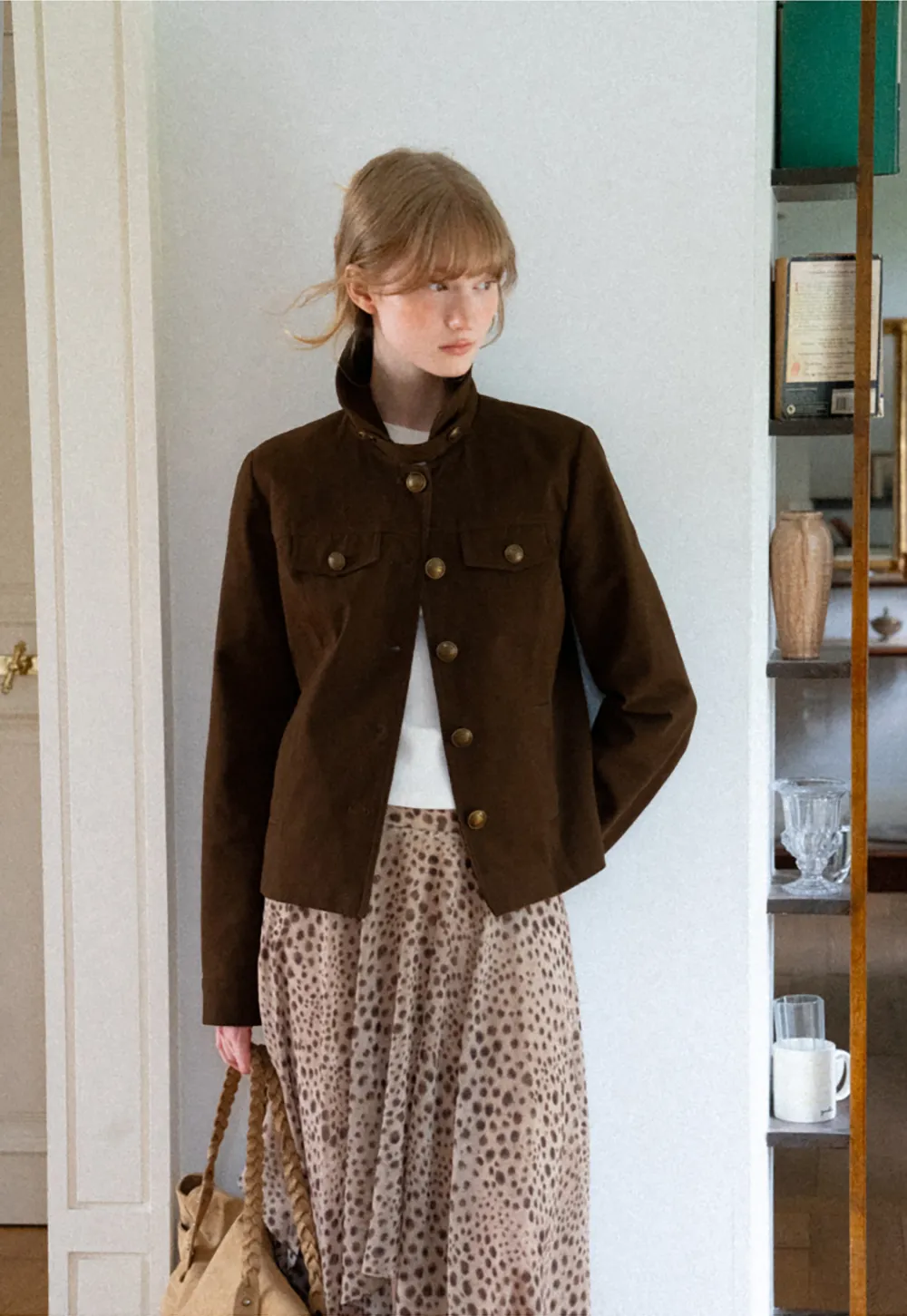 Stand Collar Button Front Short Jacket