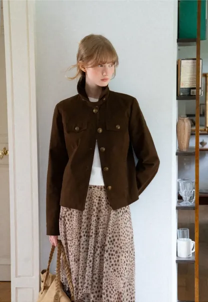 Stand Collar Button Front Short Jacket