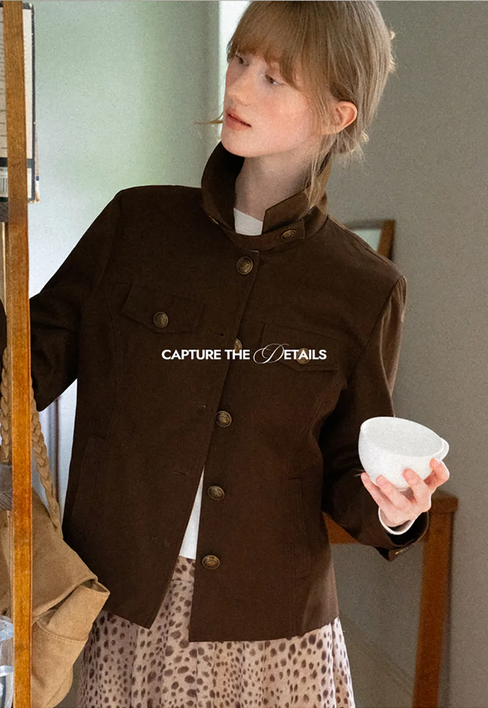 Stand Collar Button Front Short Jacket