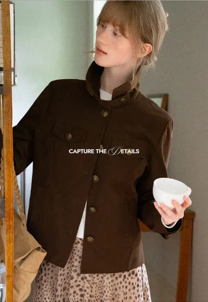 Stand Collar Button Front Short Jacket