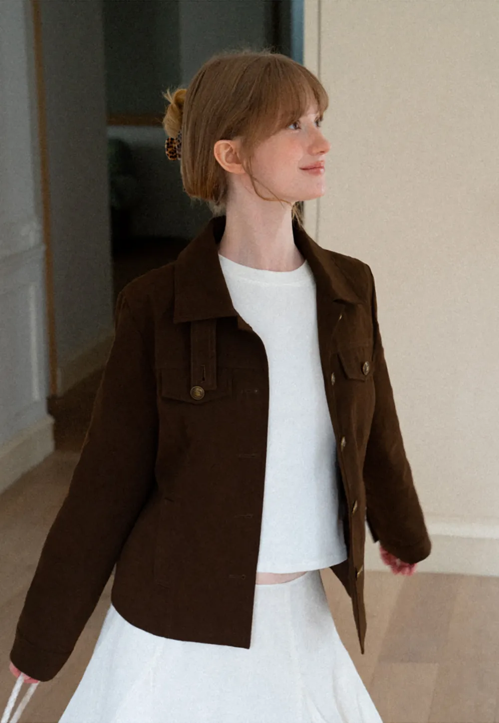 Stand Collar Button Front Short Jacket