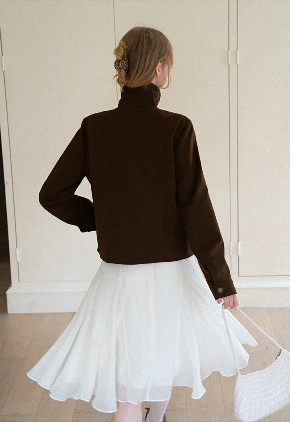 Stand Collar Button Front Short Jacket