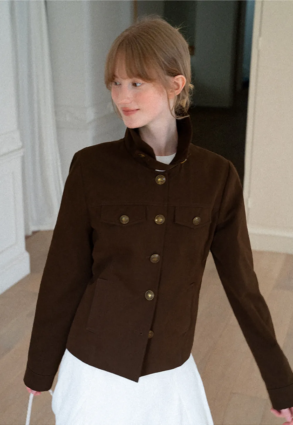Stand Collar Button Front Short Jacket