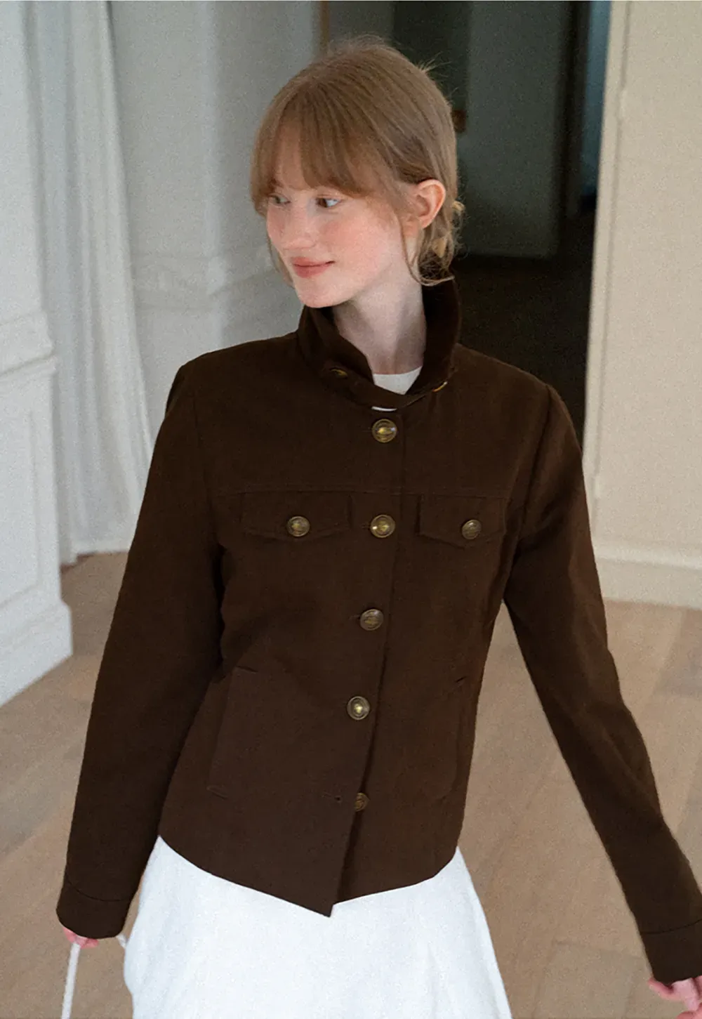 Stand Collar Button Front Short Jacket