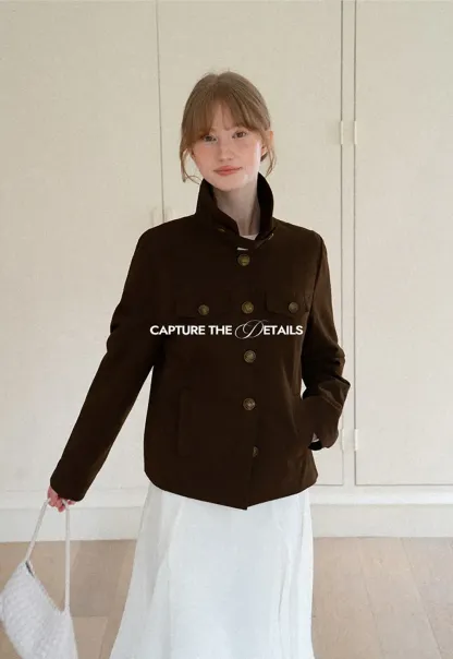 Stand Collar Button Front Short Jacket
