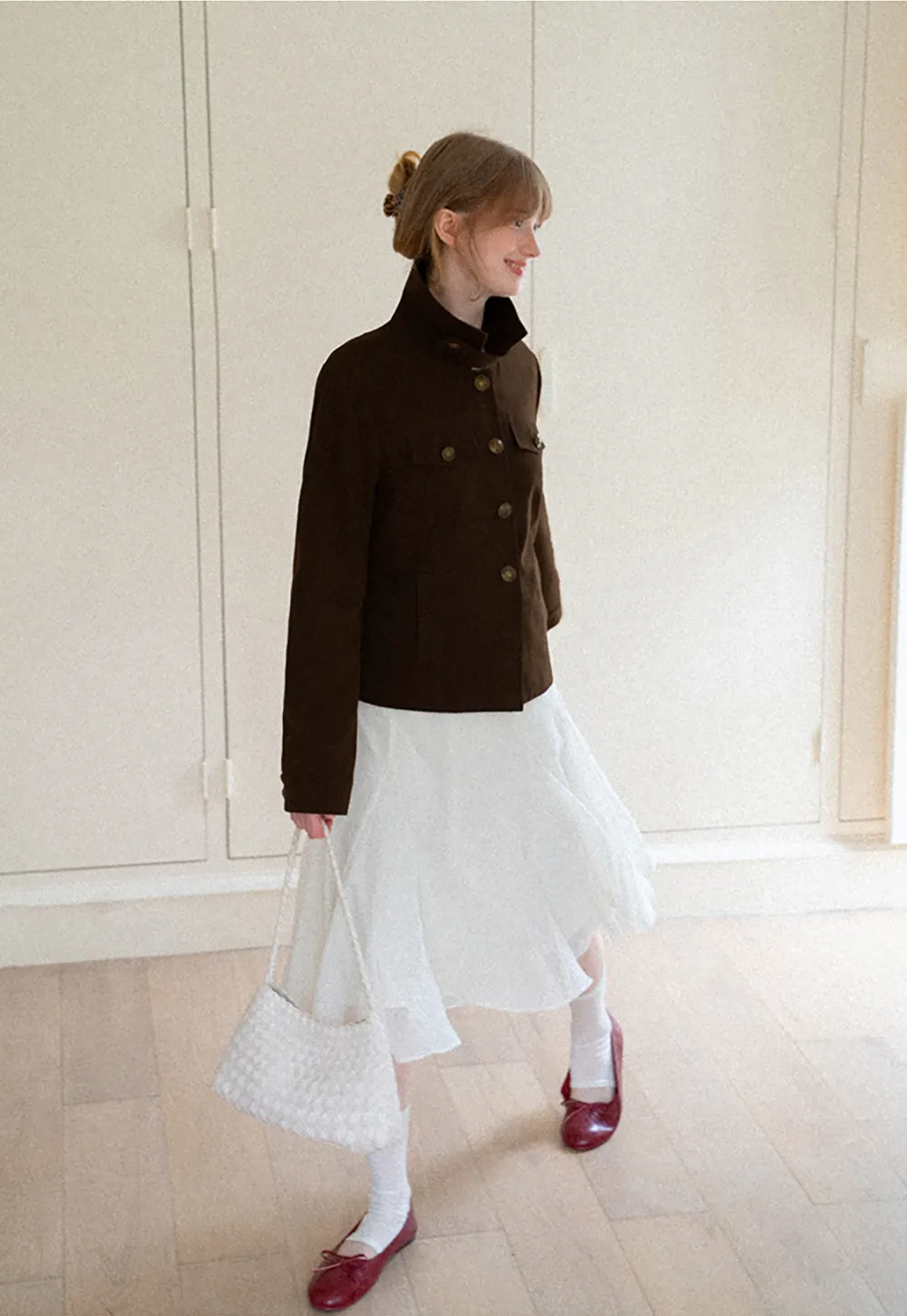 Stand Collar Button Front Short Jacket