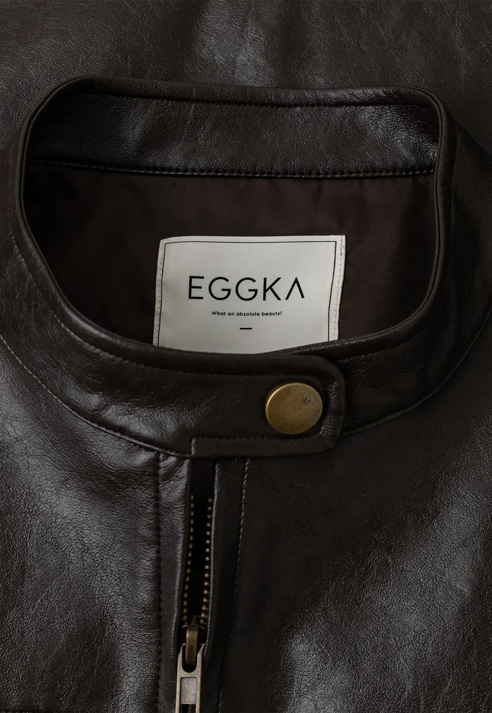 Stand Collar Snap Button Short Leather Jacket