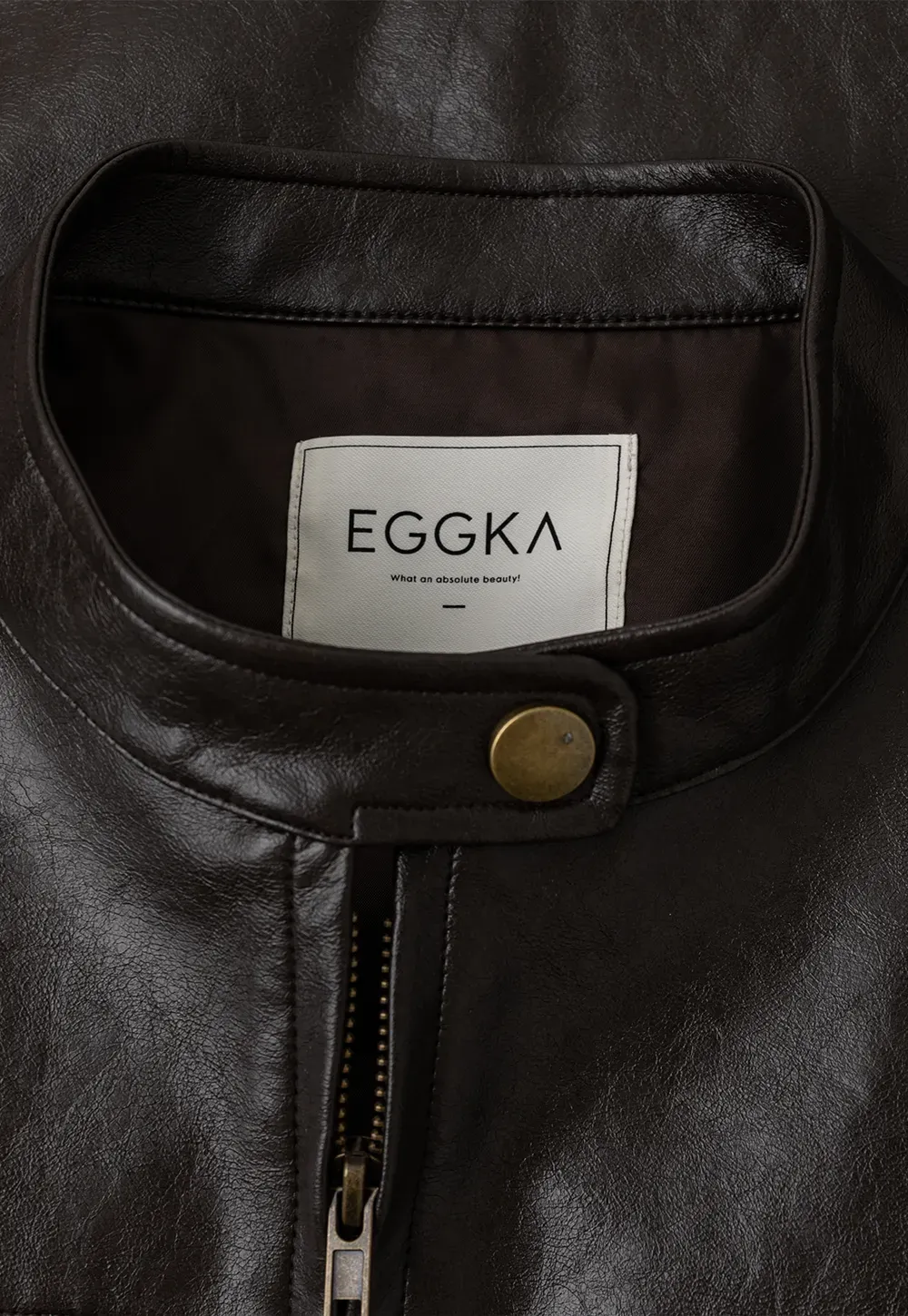 Stand Collar Snap Button Short Leather Jacket