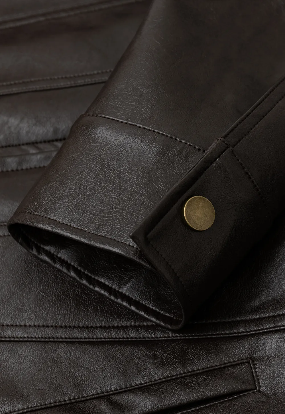 Stand Collar Snap Button Short Leather Jacket