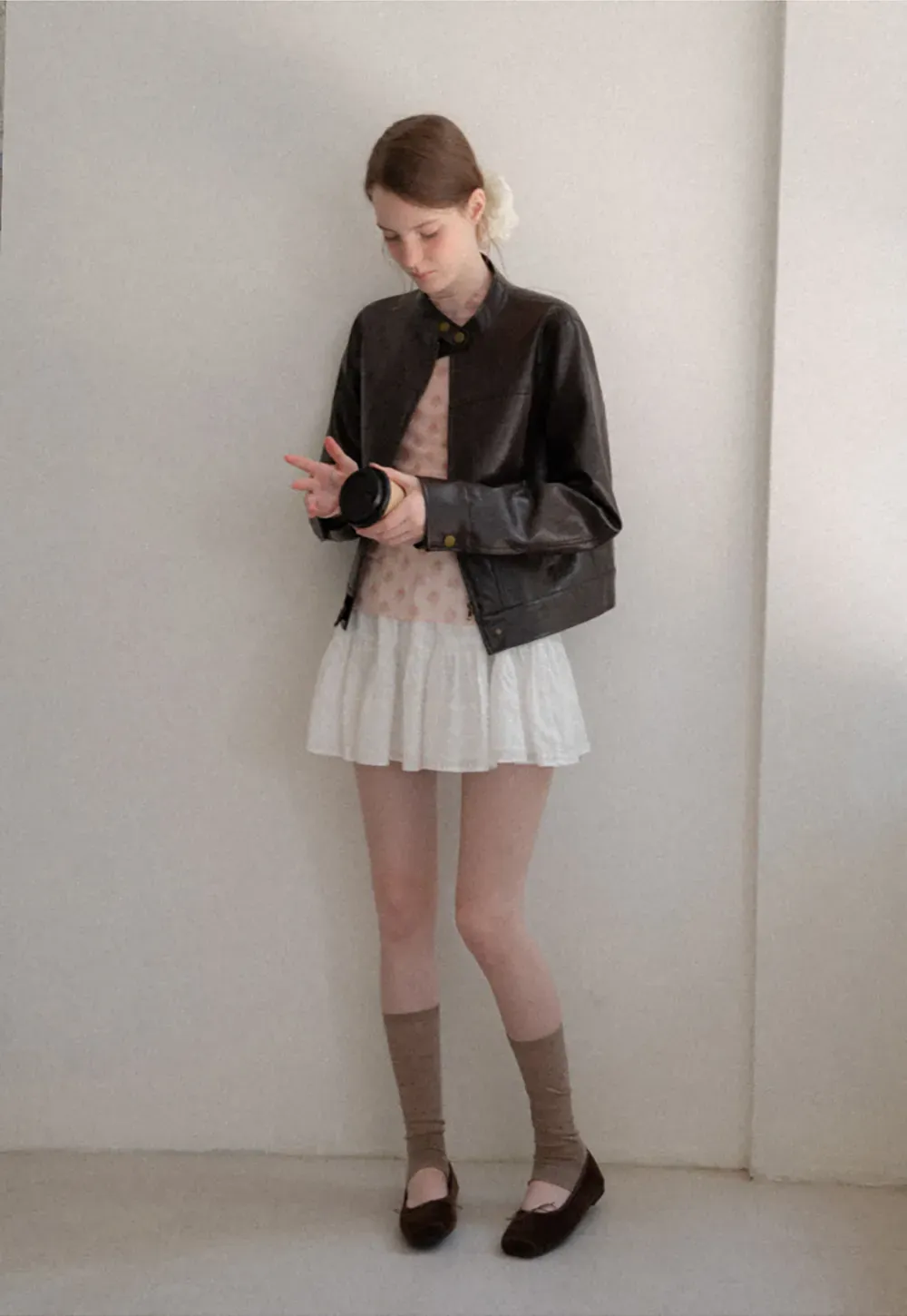 Stand Collar Snap Button Short Leather Jacket