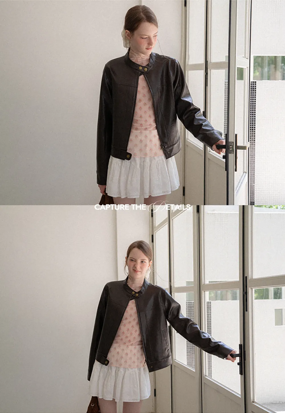 Stand Collar Snap Button Short Leather Jacket
