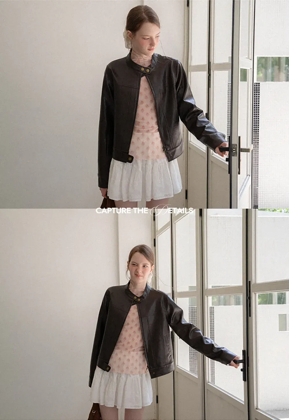 Stand Collar Snap Button Short Leather Jacket