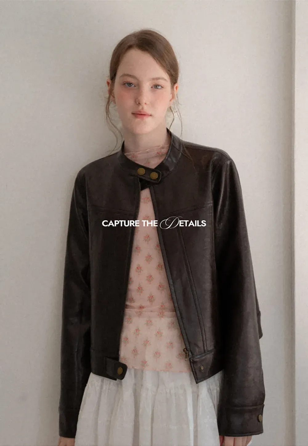 Stand Collar Snap Button Short Leather Jacket