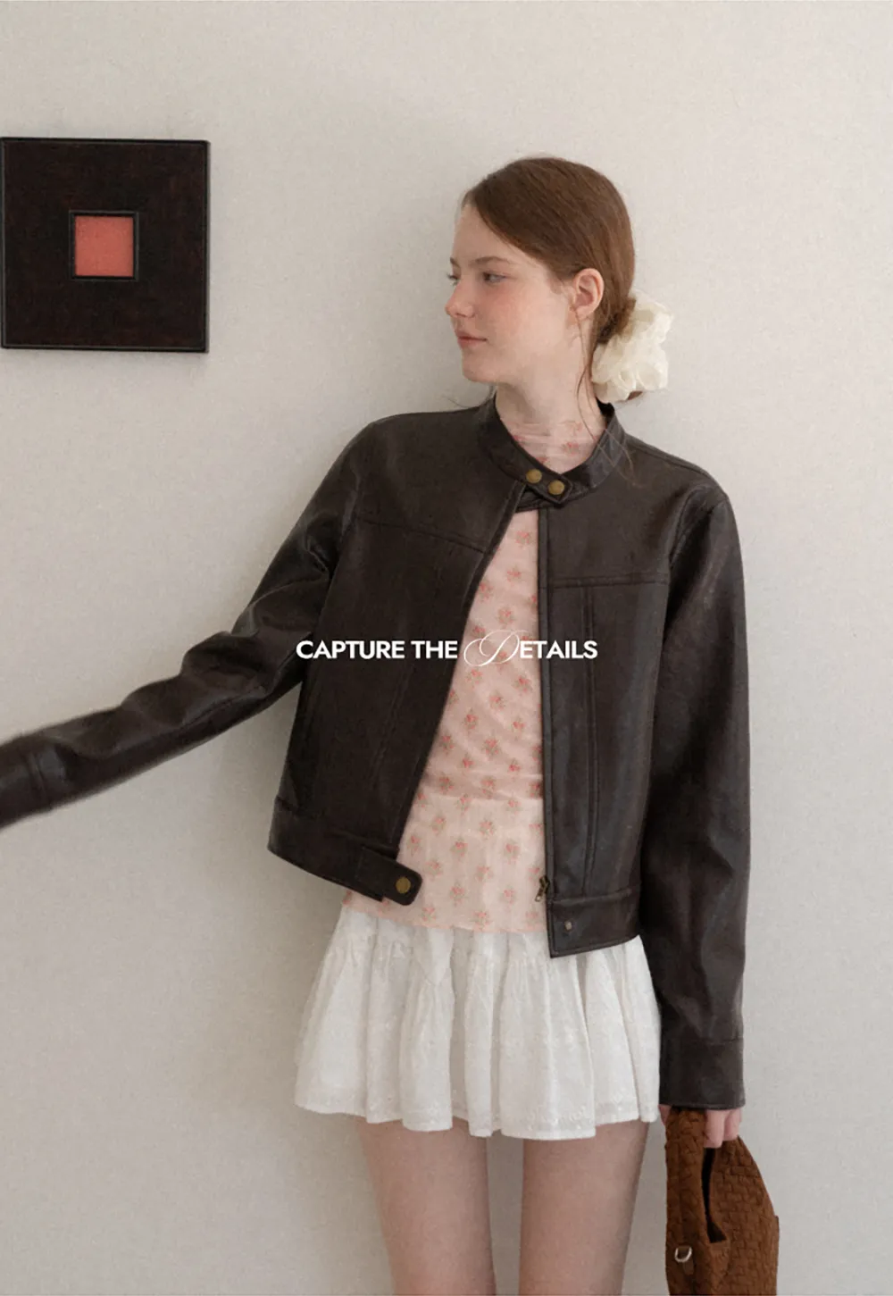 Stand Collar Snap Button Short Leather Jacket