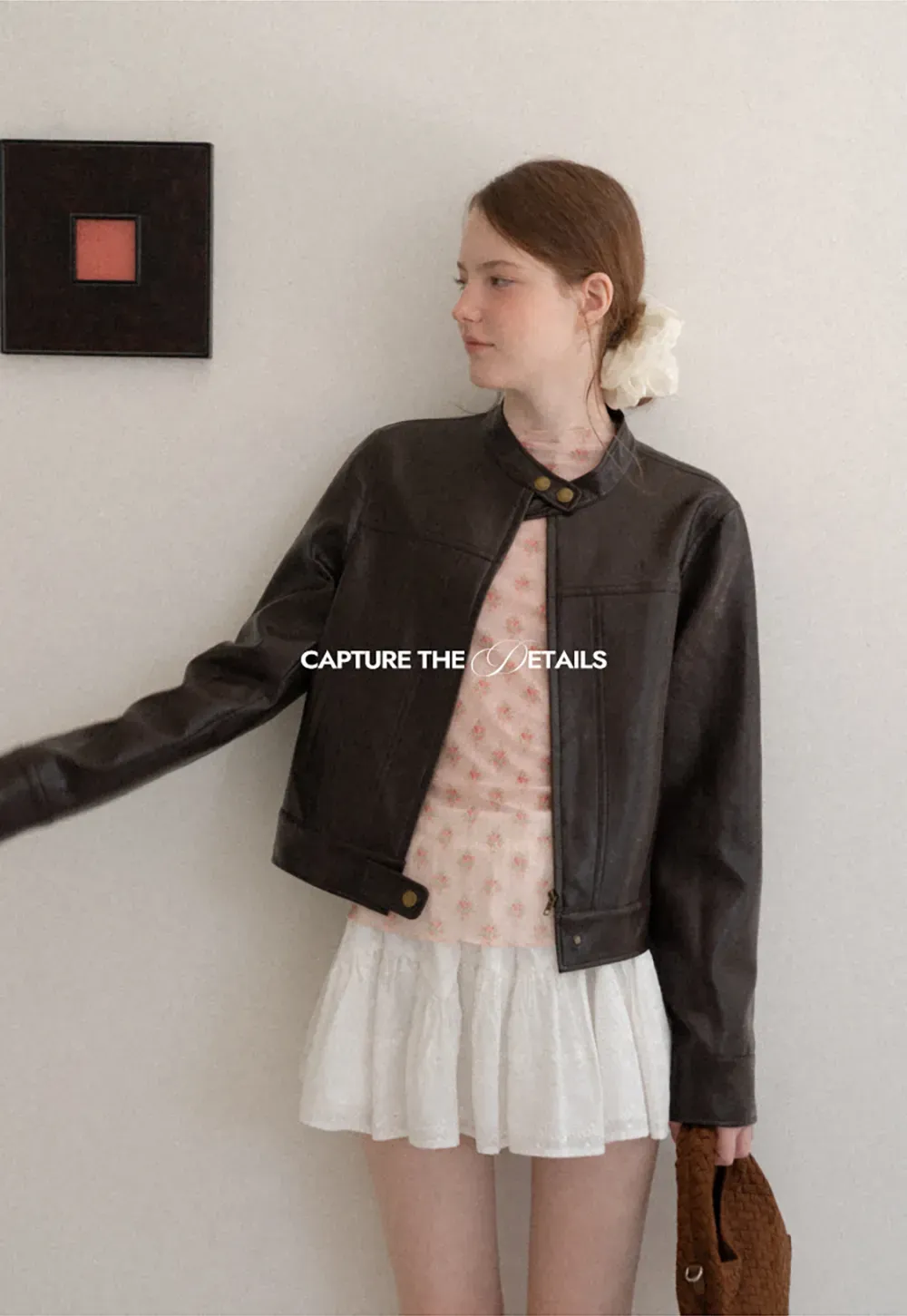 Stand Collar Snap Button Short Leather Jacket