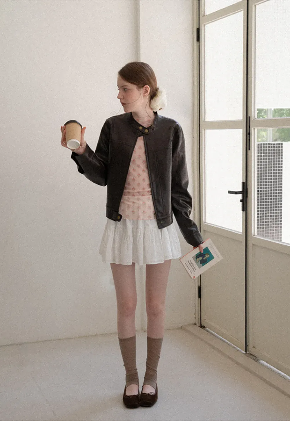 Stand Collar Snap Button Short Leather Jacket