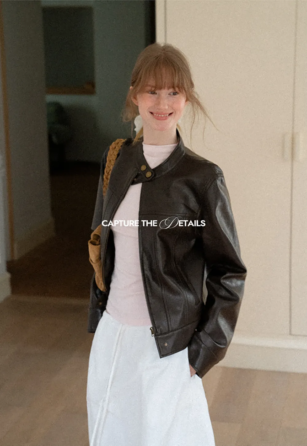 Stand Collar Snap Button Short Leather Jacket