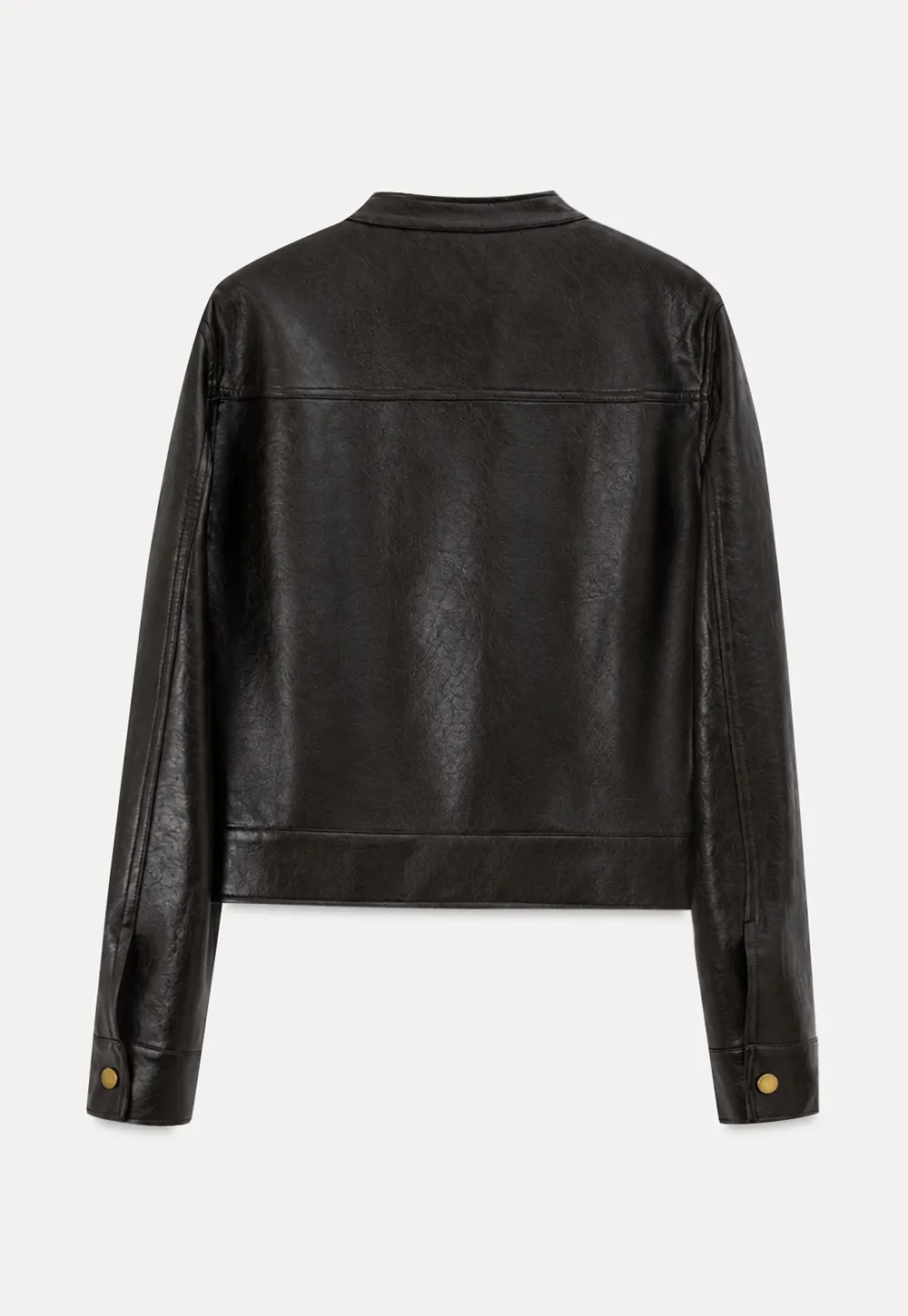 Stand Collar Snap Button Short Leather Jacket