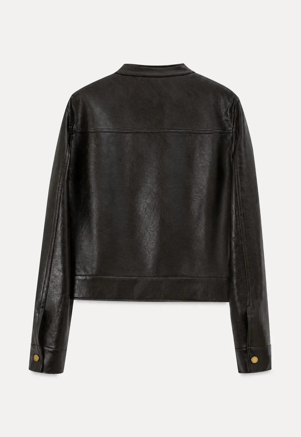 Stand Collar Snap Button Short Leather Jacket