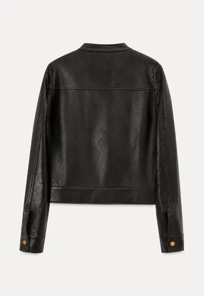 Stand Collar Snap Button Short Leather Jacket