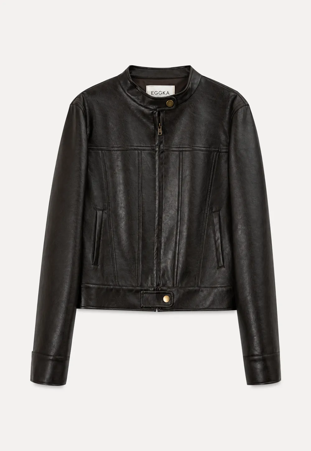 Stand Collar Snap Button Short Leather Jacket