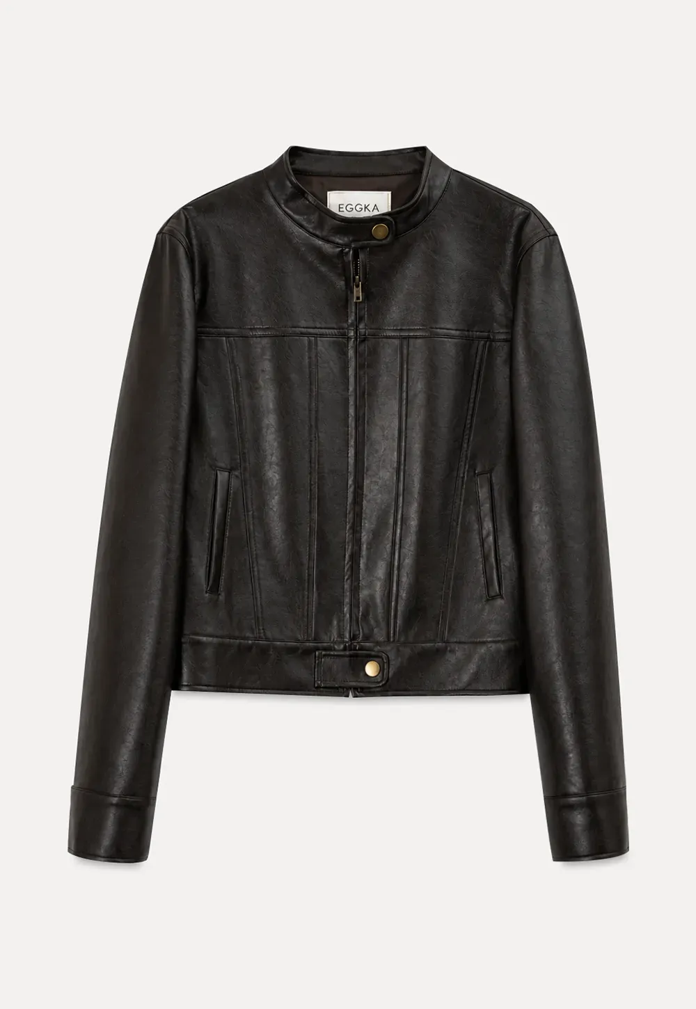 Stand Collar Snap Button Short Leather Jacket