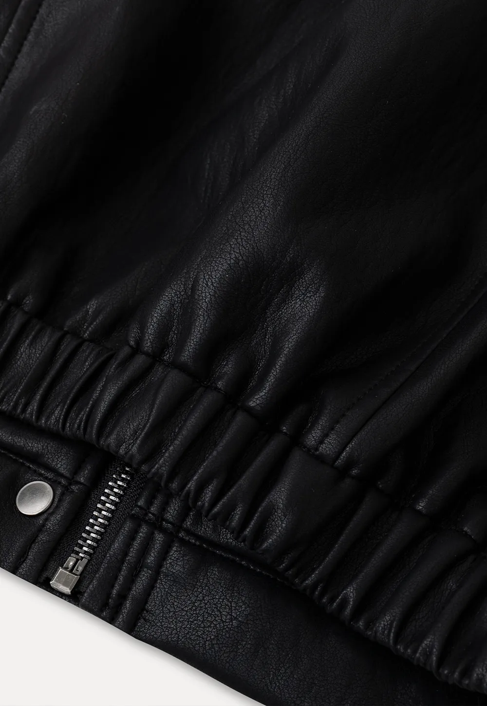 Cropped Leather Jacket with Snap Closure