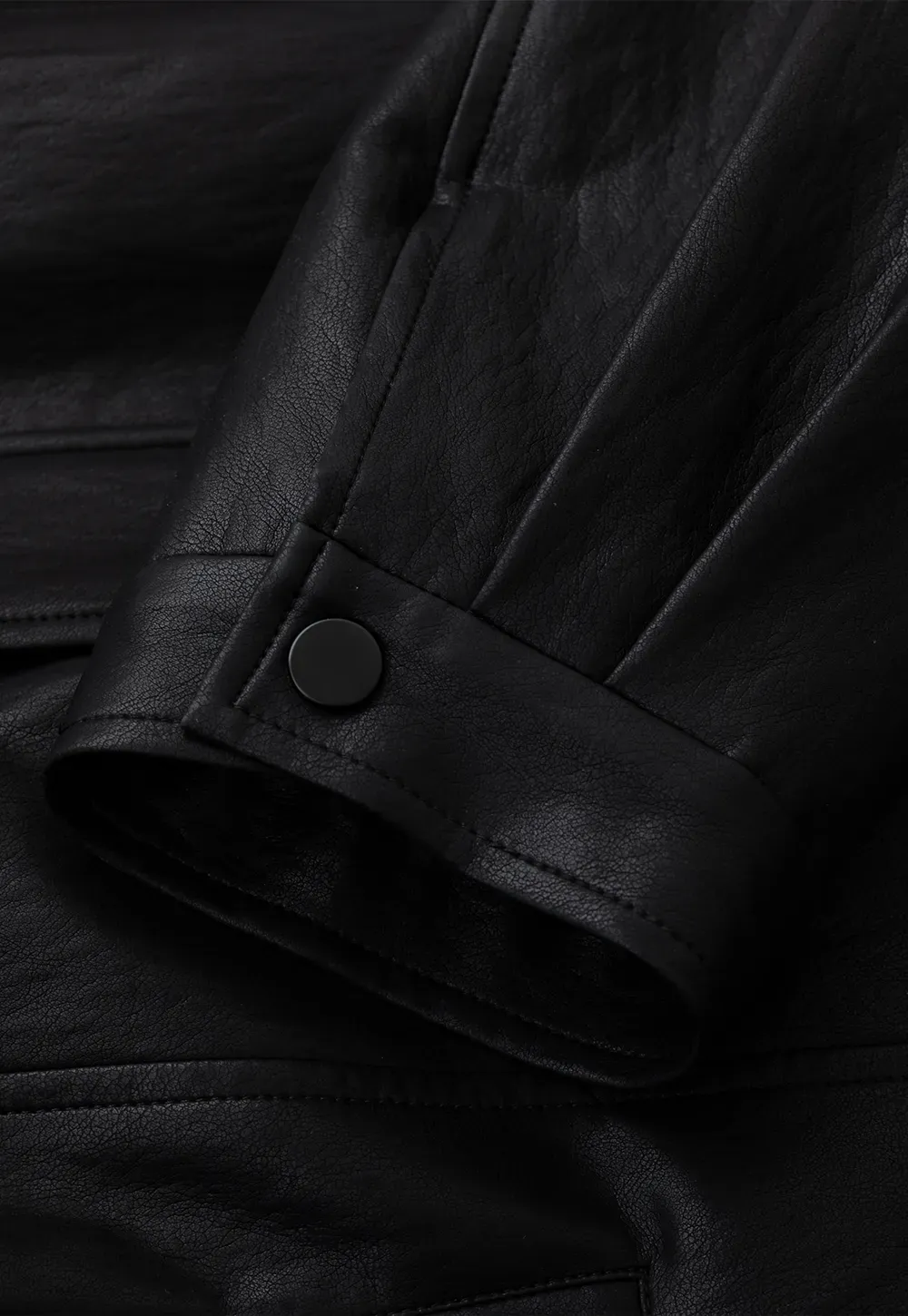 Cropped Leather Jacket with Snap Closure