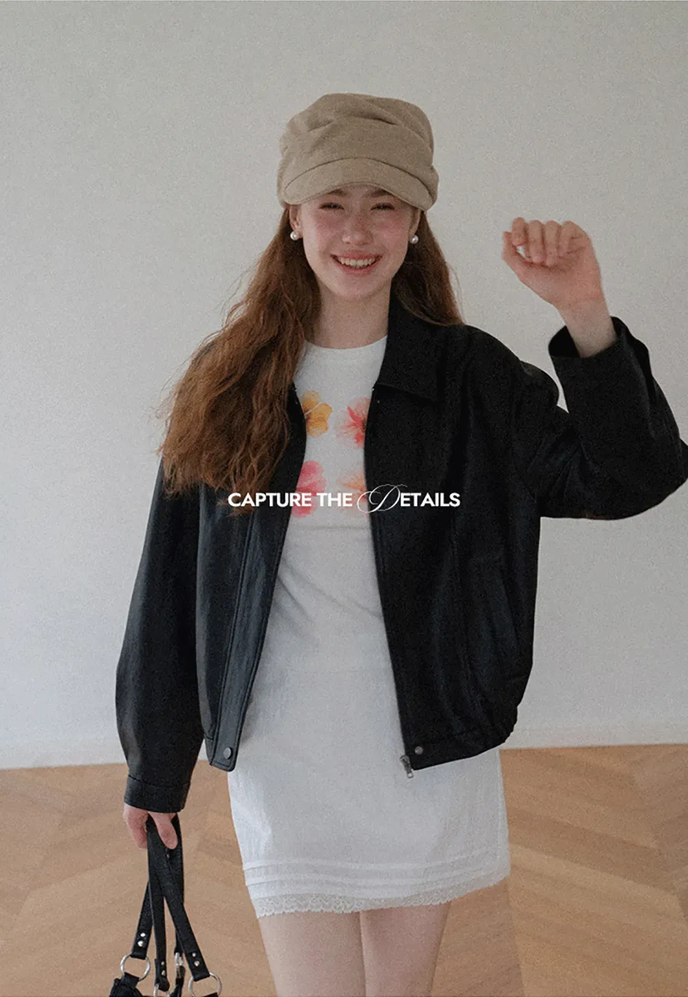 Cropped Leather Jacket with Snap Closure