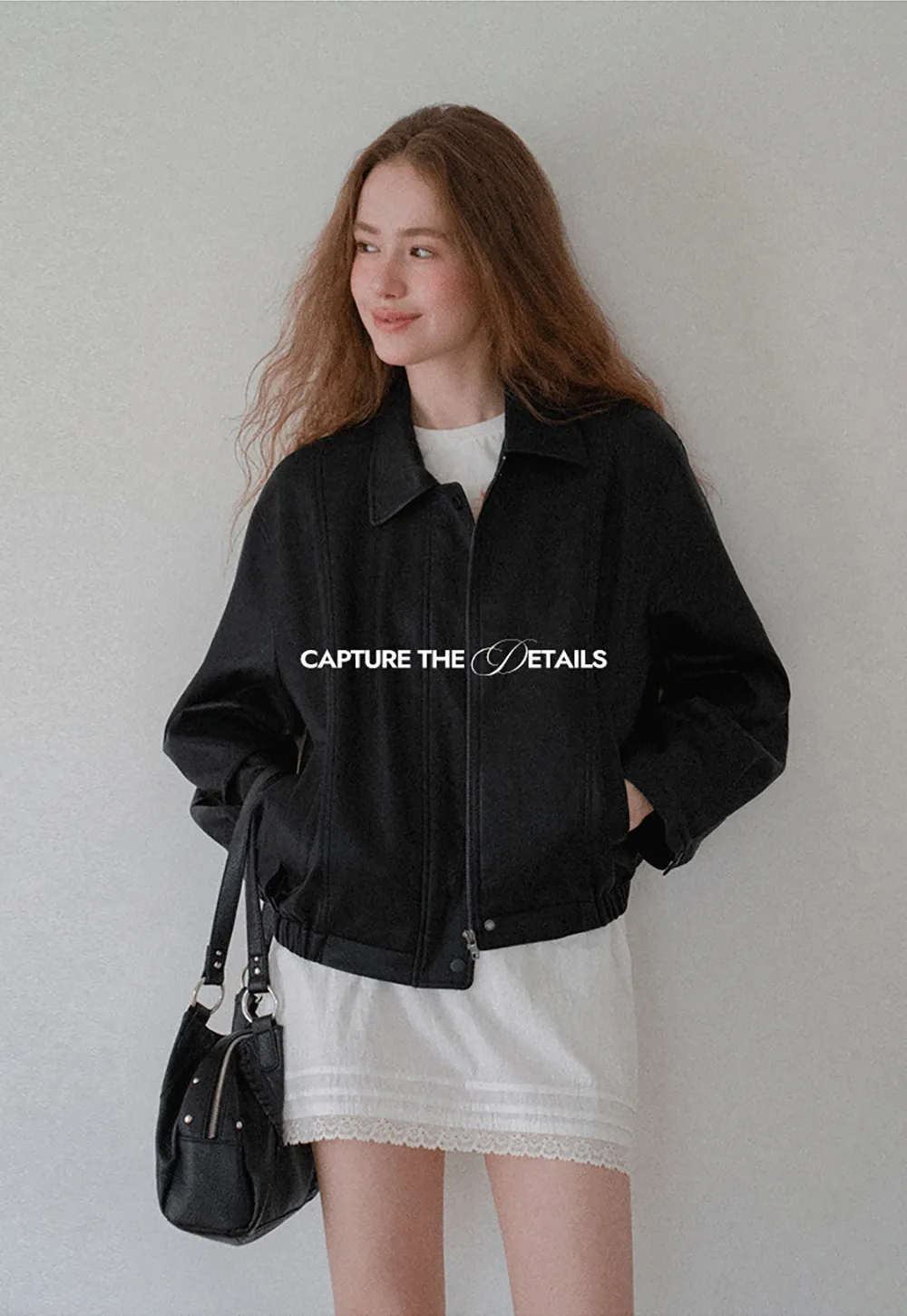 Cropped Leather Jacket with Snap Closure
