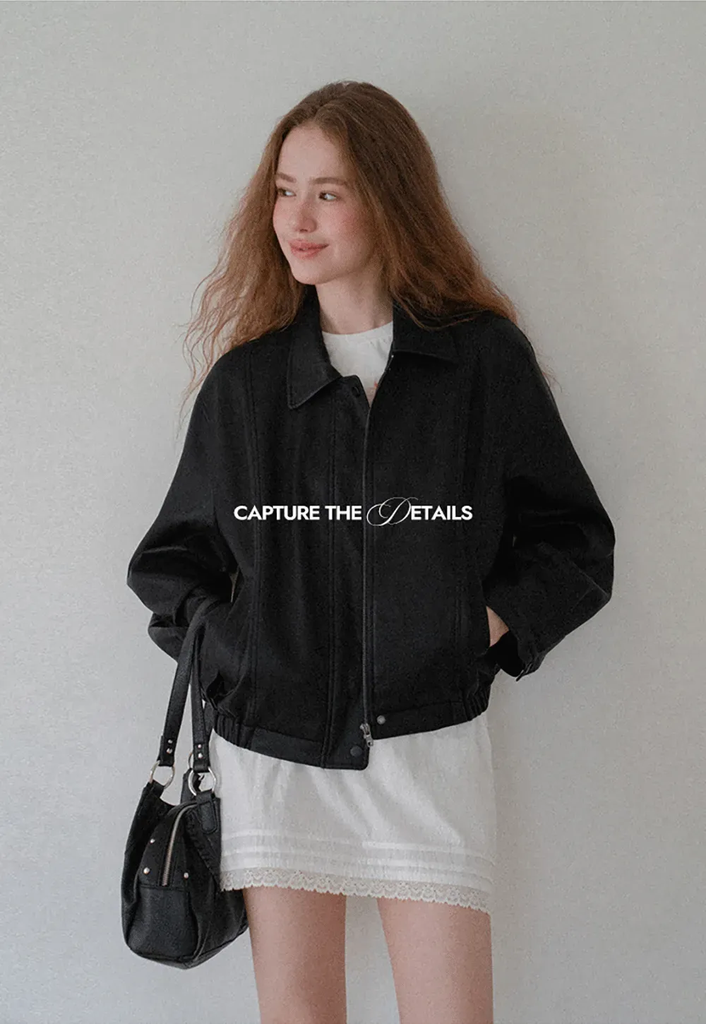 Cropped Leather Jacket with Snap Closure
