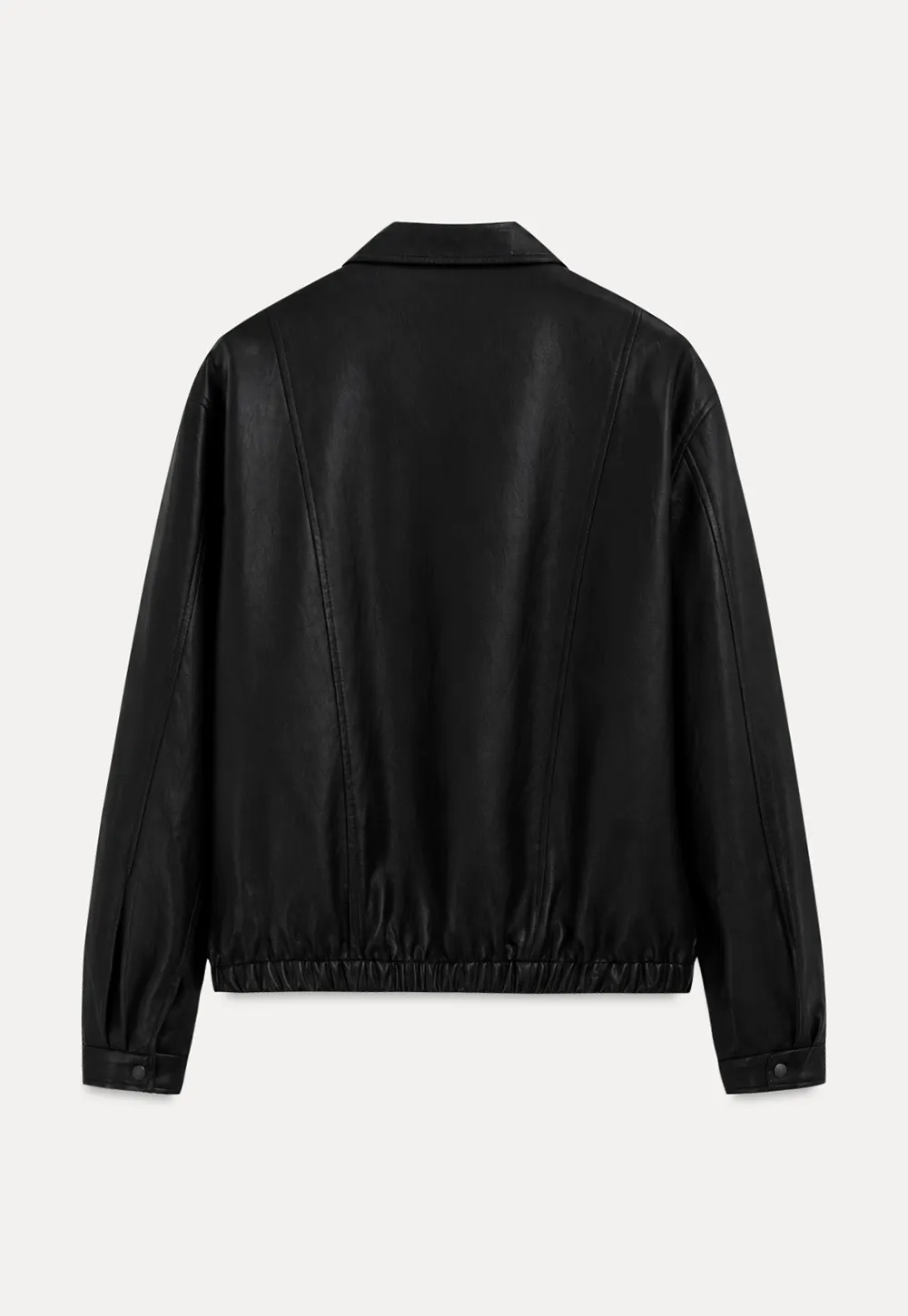 Cropped Leather Jacket with Snap Closure