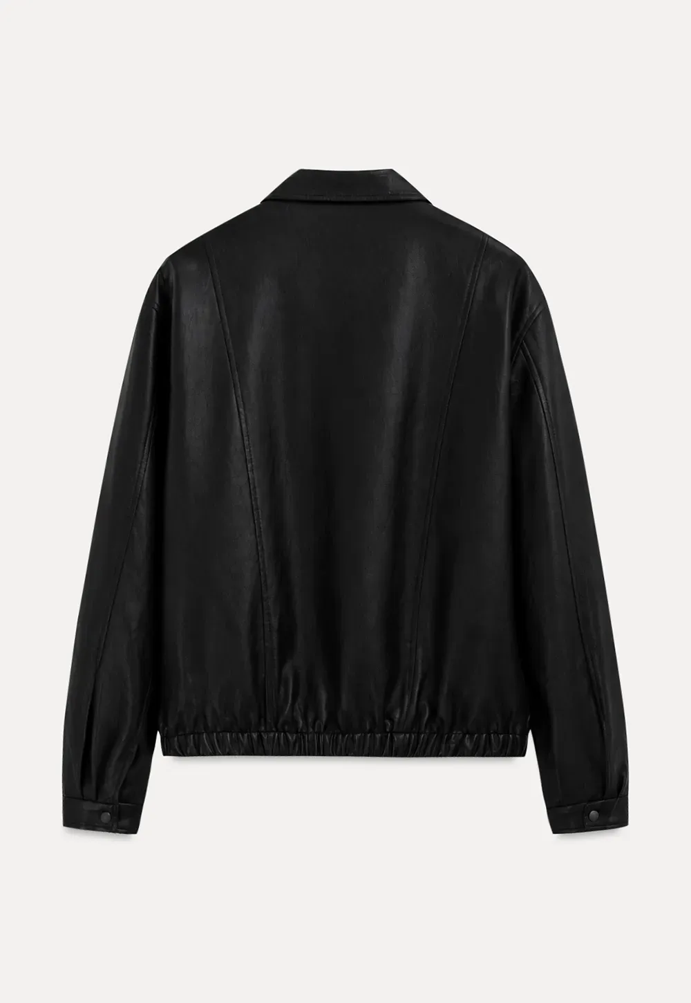 Cropped Leather Jacket with Snap Closure