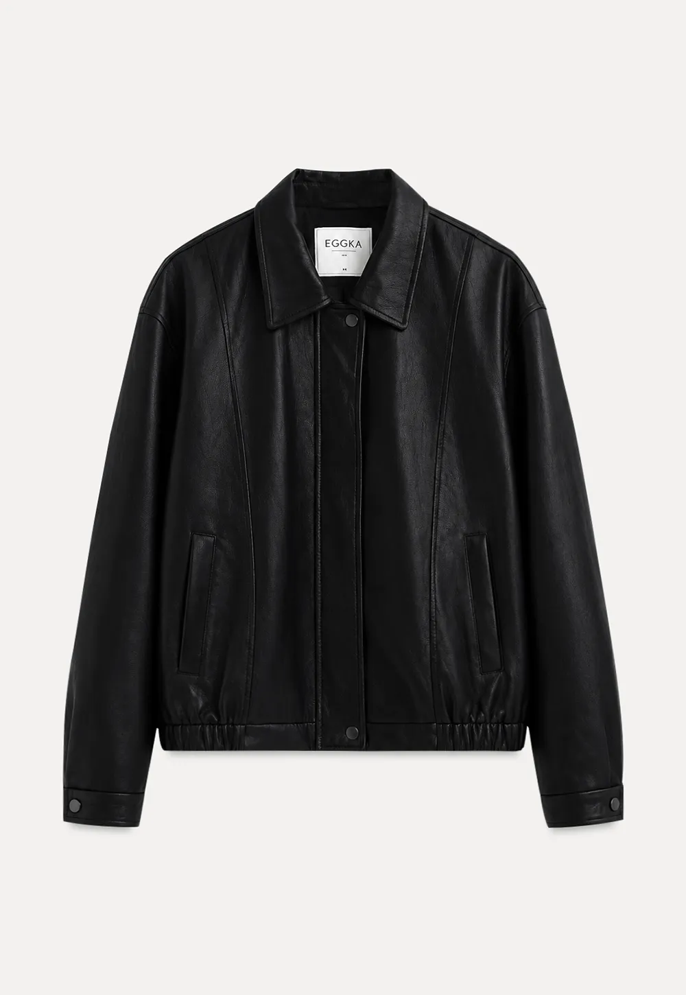 Cropped Leather Jacket with Snap Closure